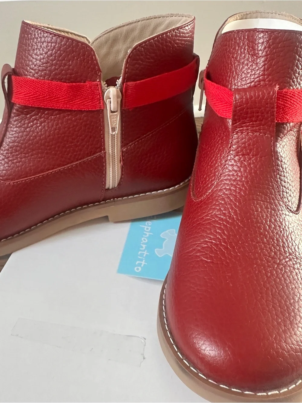 NWT Elephantito Sunny Bootie Boot Bow Fall Red Burgundy 3